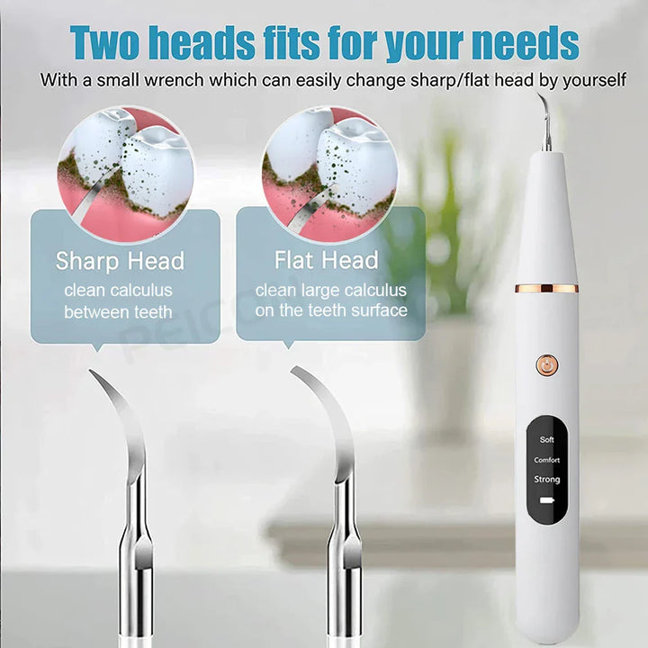 "Sleek women's ultrasonic tooth cleaner for plaque removal, featuring advanced design and technology for oral hygiene."