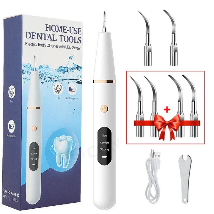 "Sleek women's ultrasonic tooth cleaner for plaque removal, featuring advanced design and technology for oral hygiene."