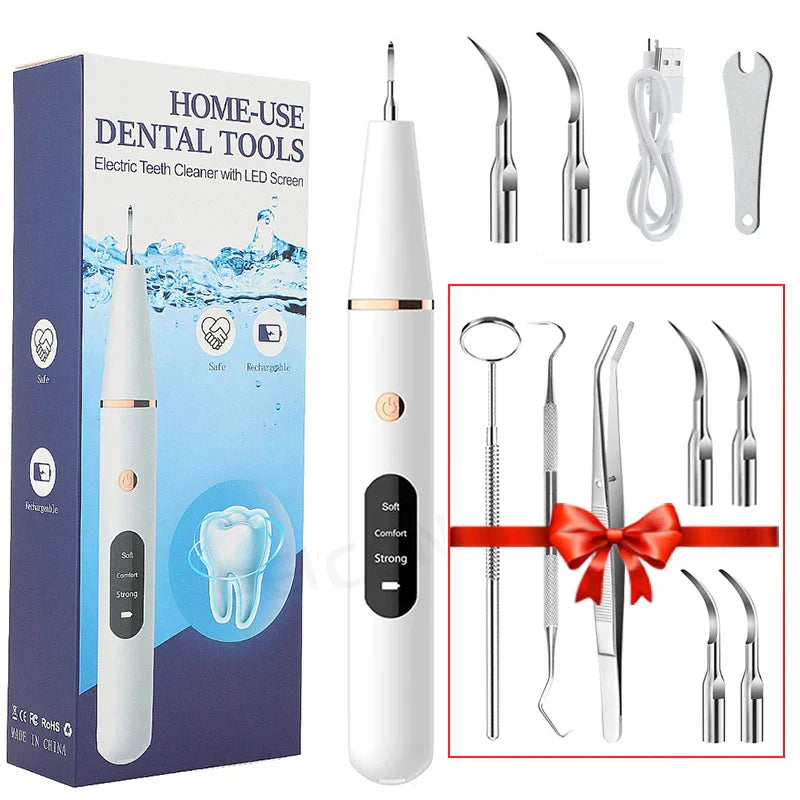 "Sleek women's ultrasonic tooth cleaner for plaque removal, featuring advanced design and technology for oral hygiene."