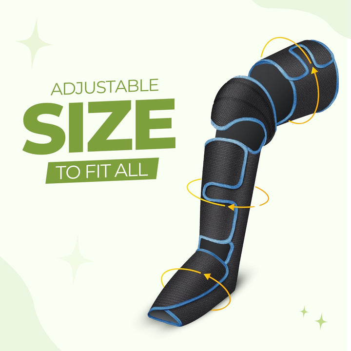 "Snug-fitting leg sleeves massager delivering soothing relaxation, adjustable for intensity, perfect for home or travel use."