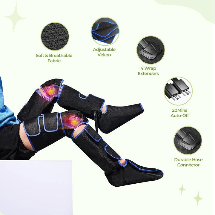 "Snug-fitting leg sleeves massager delivering soothing relaxation, adjustable for intensity, perfect for home or travel use."