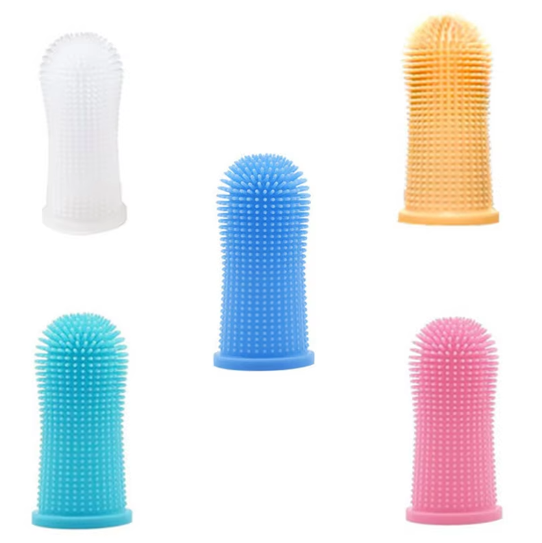 "Soft silicone finger toothbrush for pets, ideal for stress-free dental care with gentle bristles, easy handling for dogs and