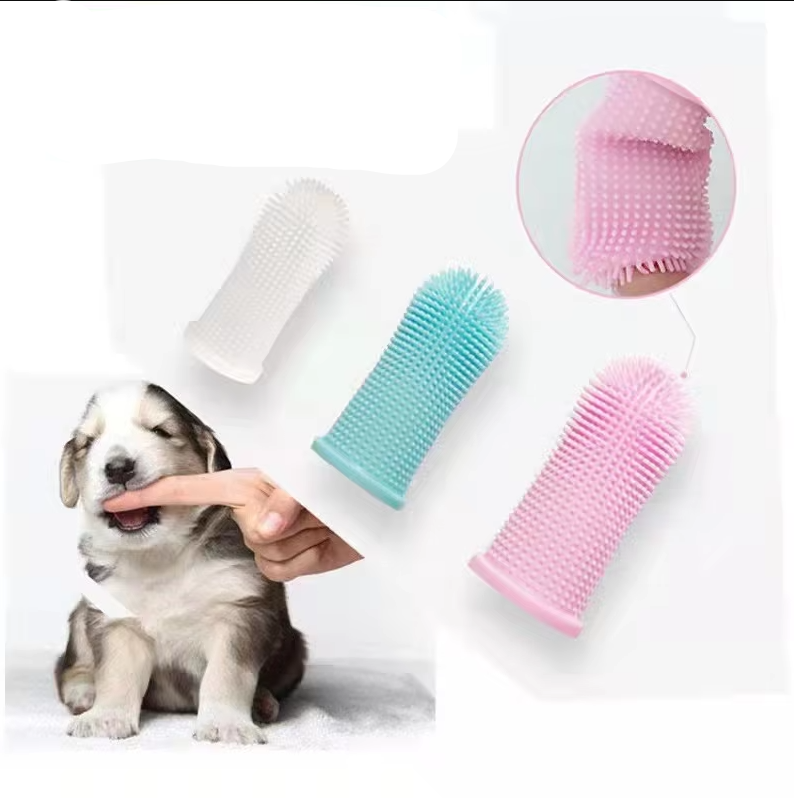 "Soft silicone finger toothbrush for pets, ideal for stress-free dental care with gentle bristles, easy handling for dogs and
