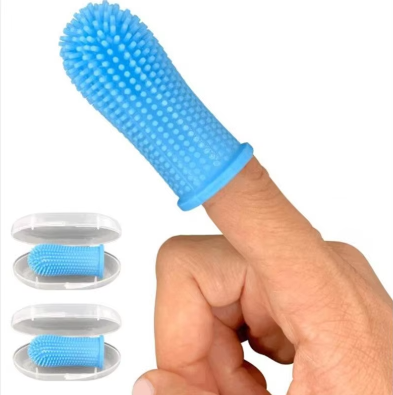 "Soft silicone finger toothbrush for pets, ideal for stress-free dental care with gentle bristles, easy handling for dogs and