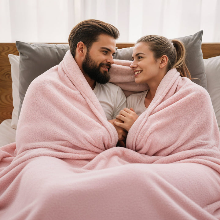 "Soft waterproof intimacy blanket providing comfort and protection, available in various sizes and attractive colors."