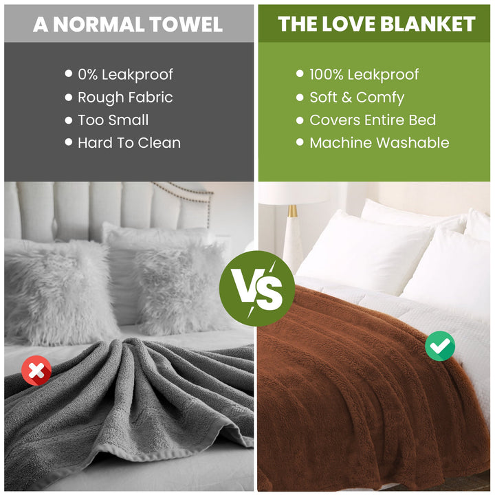 "Soft waterproof intimacy blanket providing comfort and protection, available in various sizes and attractive colors."