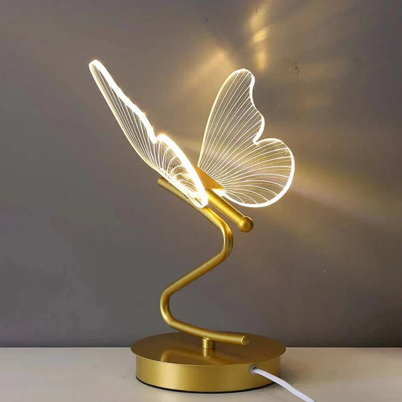 "Stylish LED table lamp with butterfly design, modern unisex decor piece, offering bright and efficient illumination."