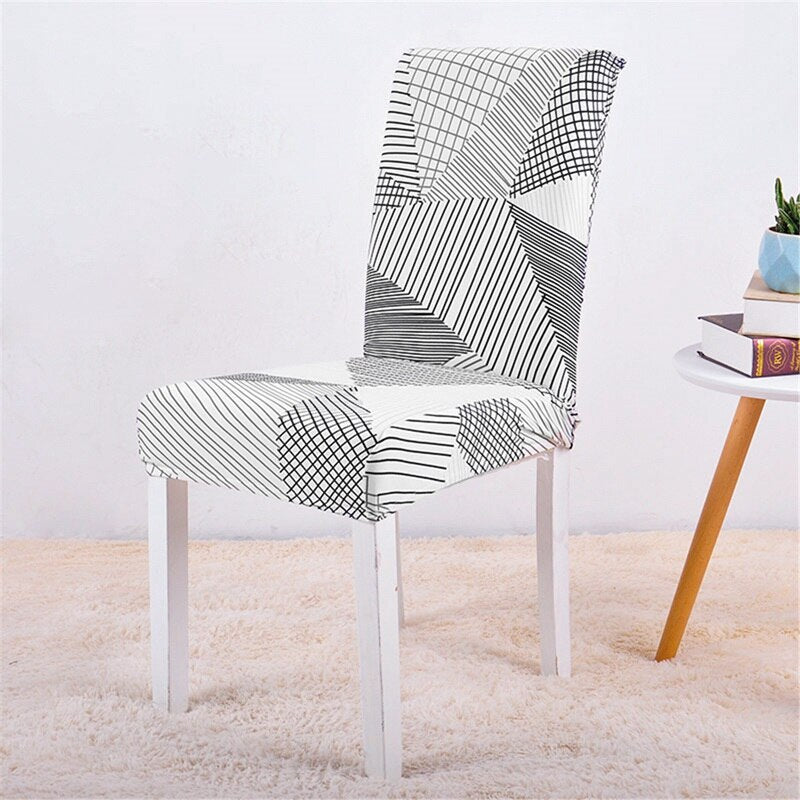 "Stylish dining chair seat covers in various colors and patterns, offering a snug fit and protective home decor solution."