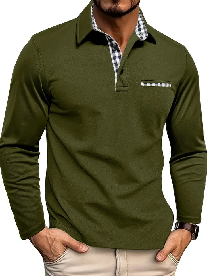 Stylish men's long sleeve polo shirt in high-quality fabric, perfect for casual and smart-casual occasions, in blue.