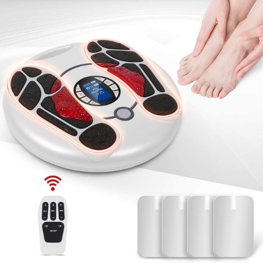 "TENS/EMS feet stimulator massager, sleek design, adjustable intensity, lightweight, promotes circulation and relaxation."
