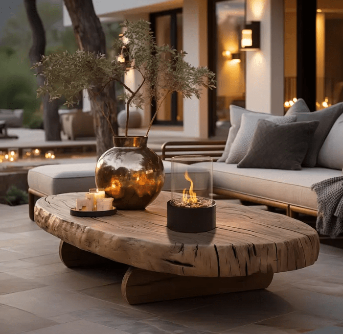 "Tabletop Portable Fire Pit with marble base, glass cylinder, sleek modern design, ideal for indoor and outdoor ambiance."