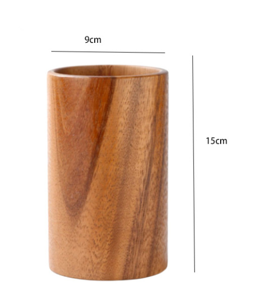 "Teak wood kitchen utensil set with non-scratch, polished finish; includes spoon, spatula, and colander, elegant design."