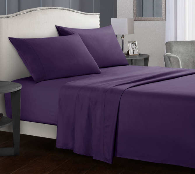 "Ultra soft antimicrobial microfiber bedding set in various colors, shown on a bed for all sizes in stylish bedroom decor."
