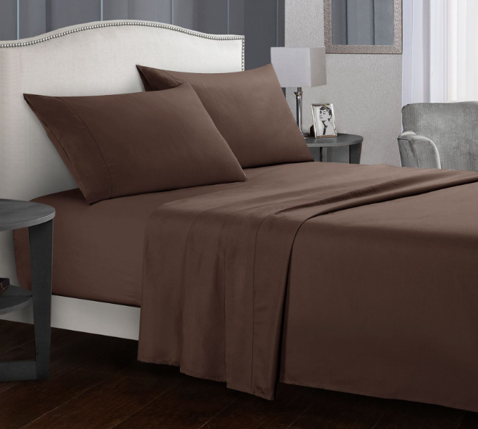 "Ultra soft antimicrobial microfiber bedding set in various colors, shown on a bed for all sizes in stylish bedroom decor."