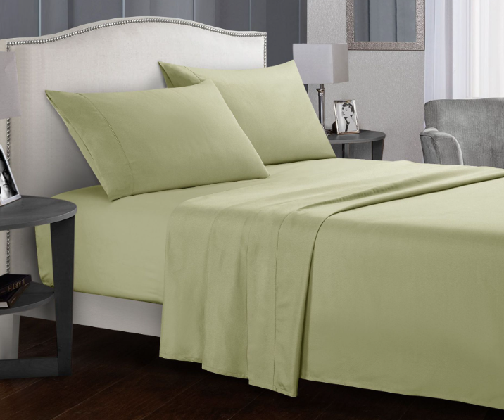 "Ultra soft antimicrobial microfiber bedding set in various colors, shown on a bed for all sizes in stylish bedroom decor."