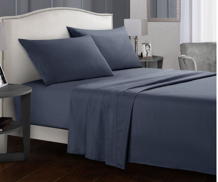 "Ultra soft antimicrobial microfiber bedding set in various colors, shown on a bed for all sizes in stylish bedroom decor."