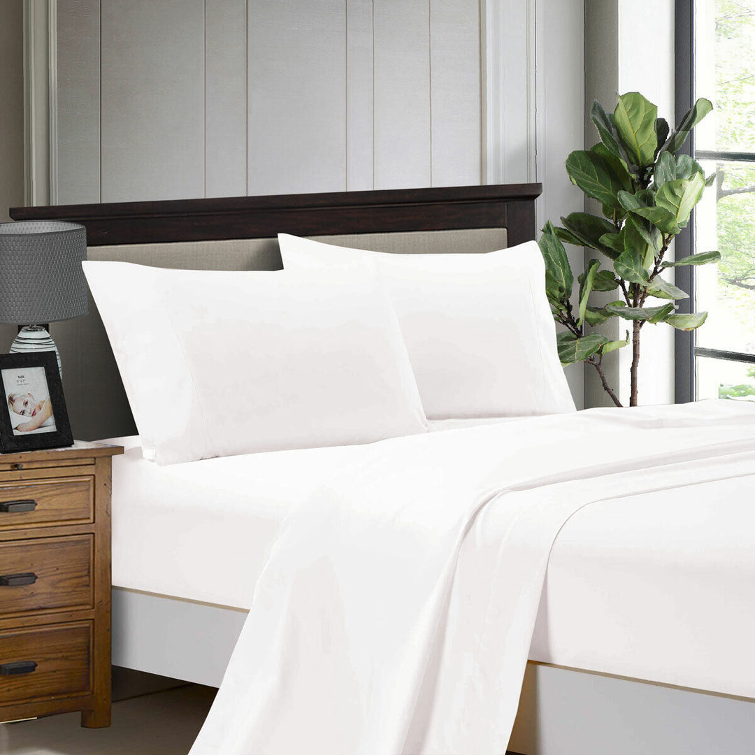 "Ultra soft antimicrobial microfiber bedding set in various colors, shown on a bed for all sizes in stylish bedroom decor."