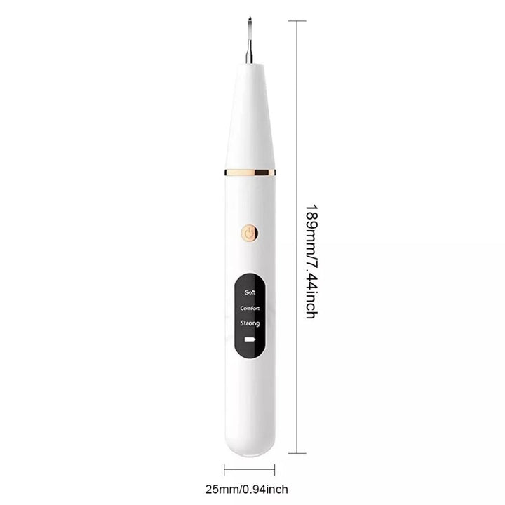 Ultrasonic dental cleaner device, blue, with removable tips for plaque removal, USB rechargeable, ensuring whiter teeth at ho