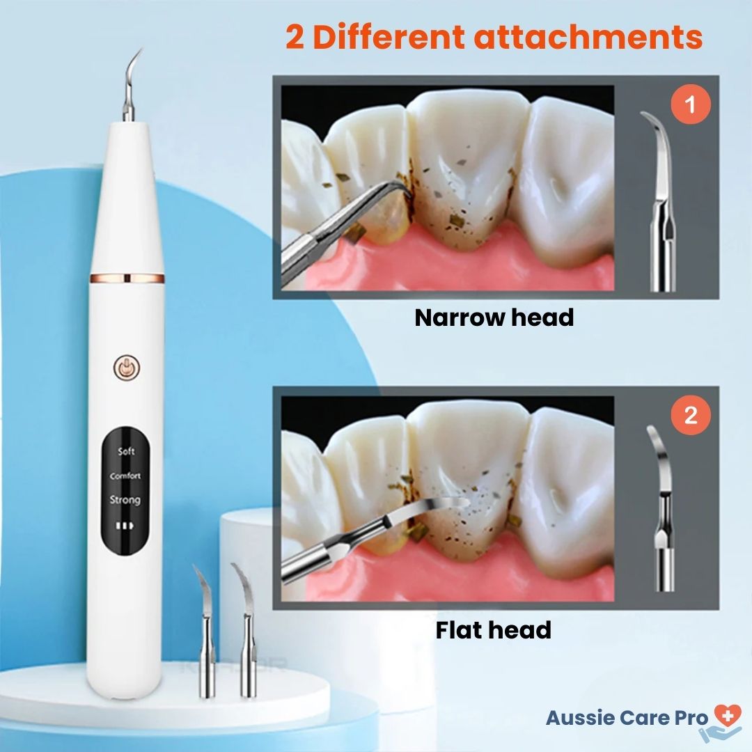 Ultrasonic dental cleaner device, blue, with removable tips for plaque removal, USB rechargeable, ensuring whiter teeth at ho