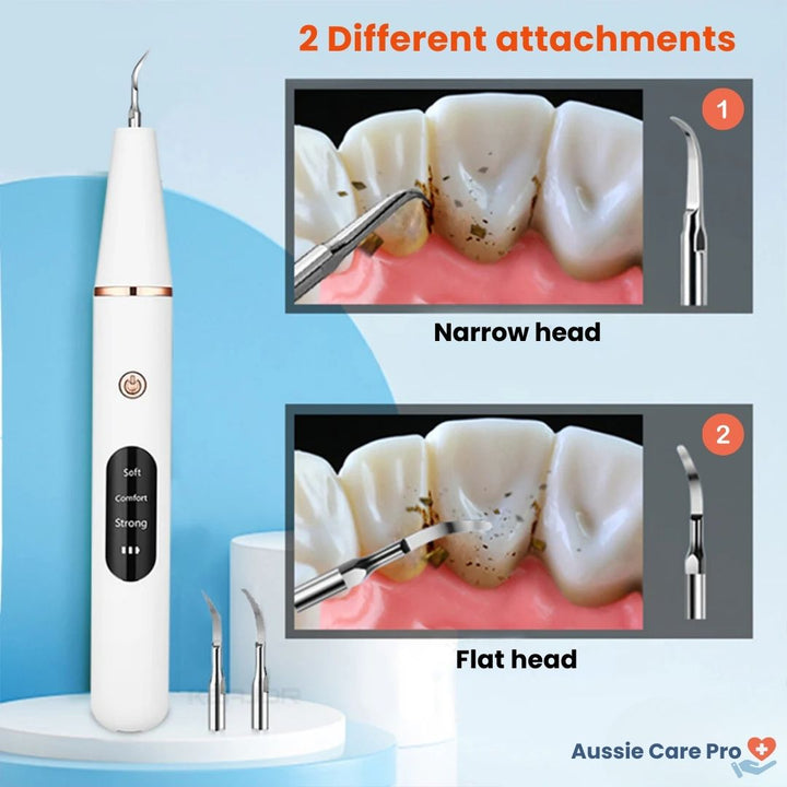 Ultrasonic dental cleaner device, blue, with removable tips for plaque removal, USB rechargeable, ensuring whiter teeth at ho