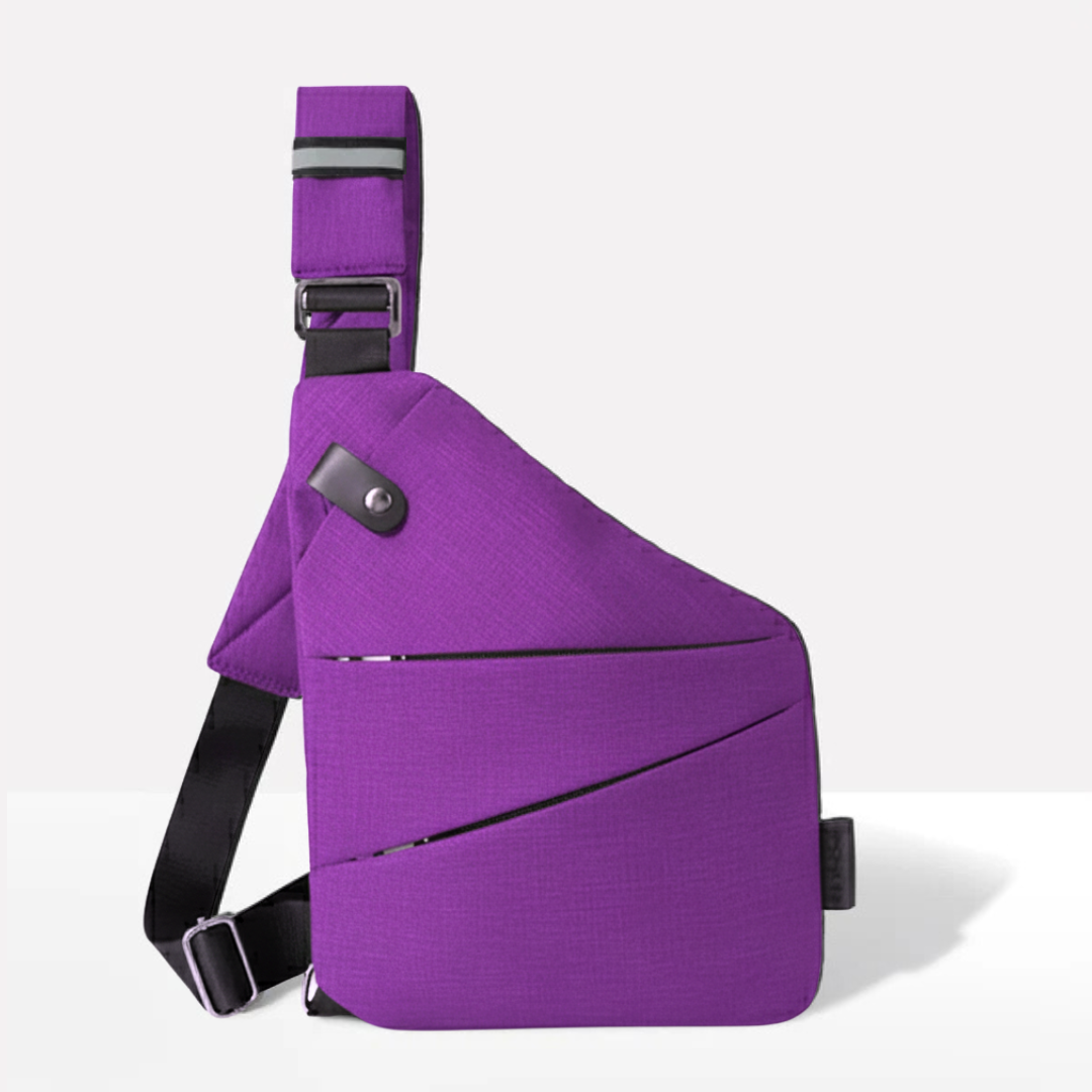 Unisex anti-theft RFID crossbody bag, multi-coloured, featuring sleek design, hidden pockets, and slash-resistant strap.