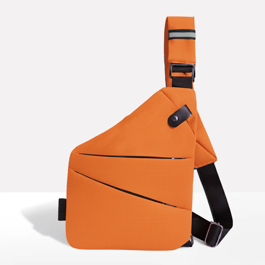 Unisex anti-theft RFID crossbody bag, multi-coloured, featuring sleek design, hidden pockets, and slash-resistant strap.