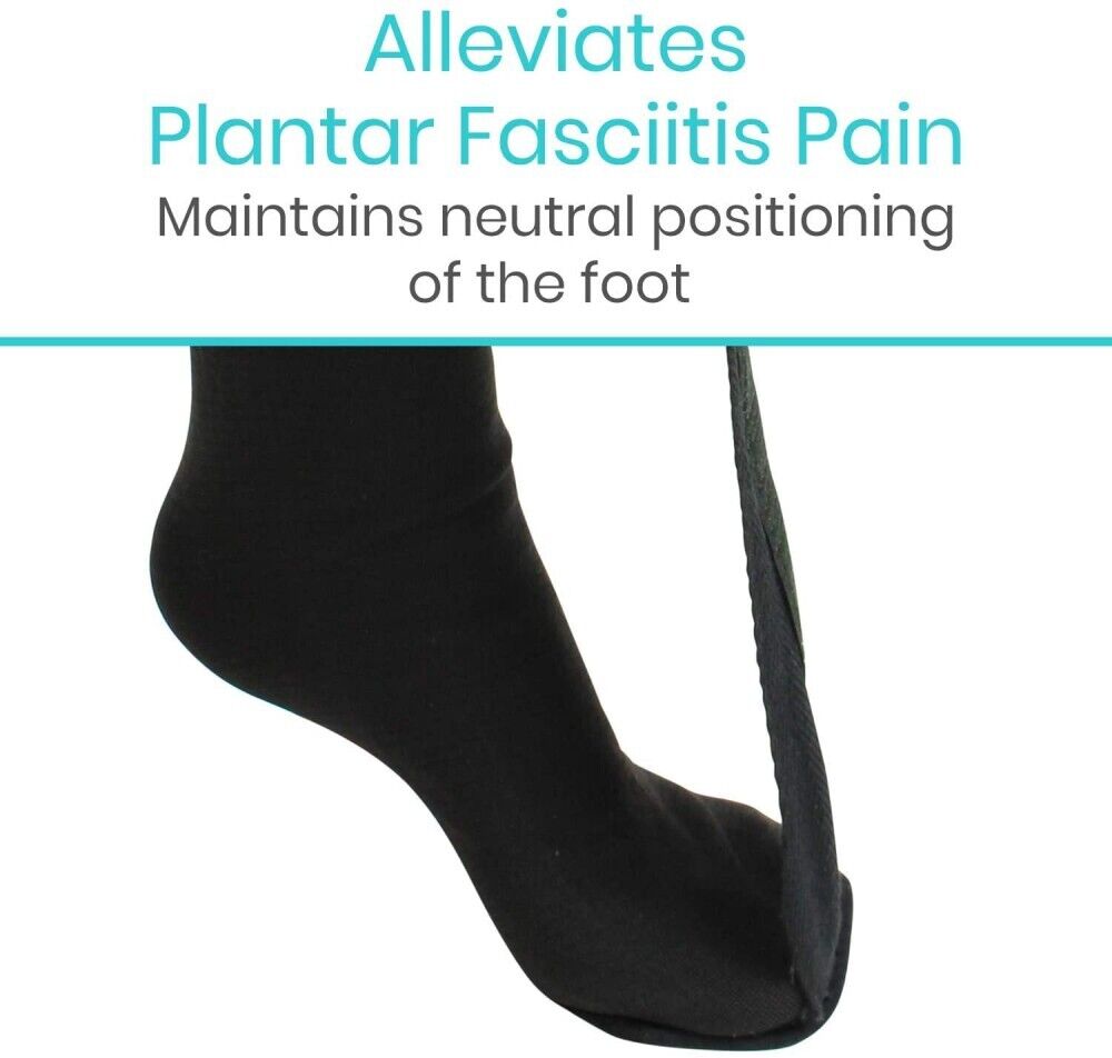 "Unisex black night splint sock for plantar fasciitis, adjustable straps, breathable fabric, health & wellness support"