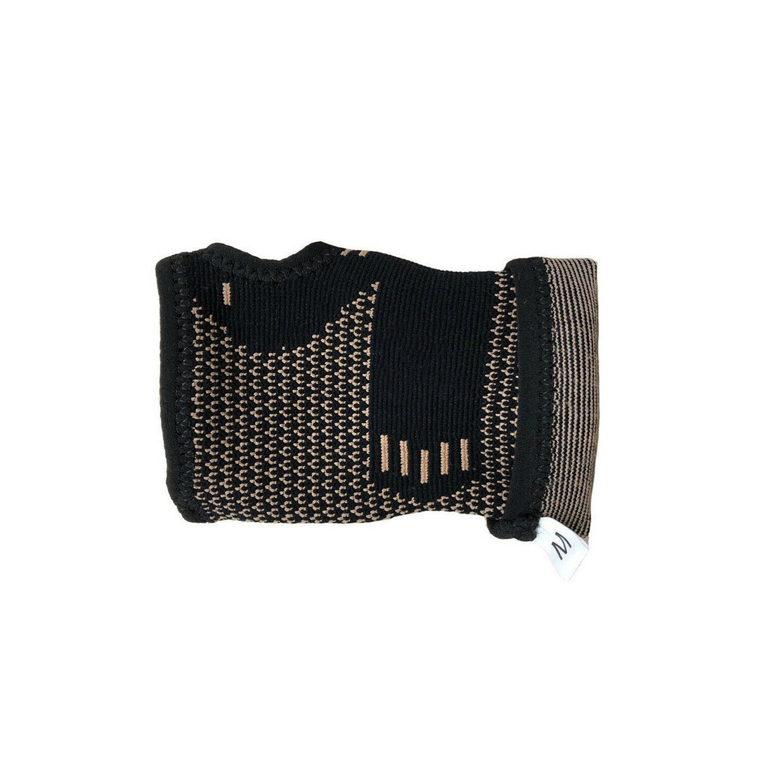 Unisex copper wrist and hand compression brace in sleek black, offering ergonomic support and pain relief for enhanced mobili
