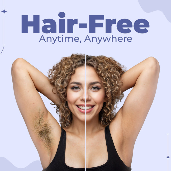 "Unisex electric portable razor for wet and dry shaving, compact design, waterproof, with straight and curved blades."