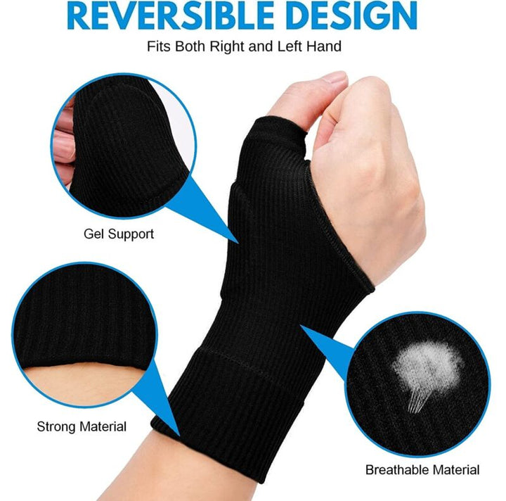 Unisex gel thumb support gloves in black, featuring gel cushions for joint pain relief and arthritis support. Health & Wellne