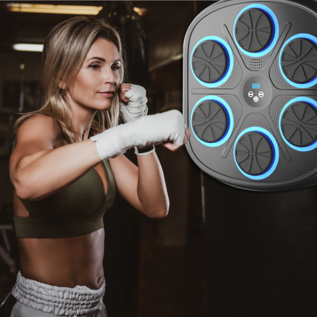 Unisex interactive boxing machine with sensor feedback; compact, adjustable for all ages; ideal for rhythm-driven fitness wor