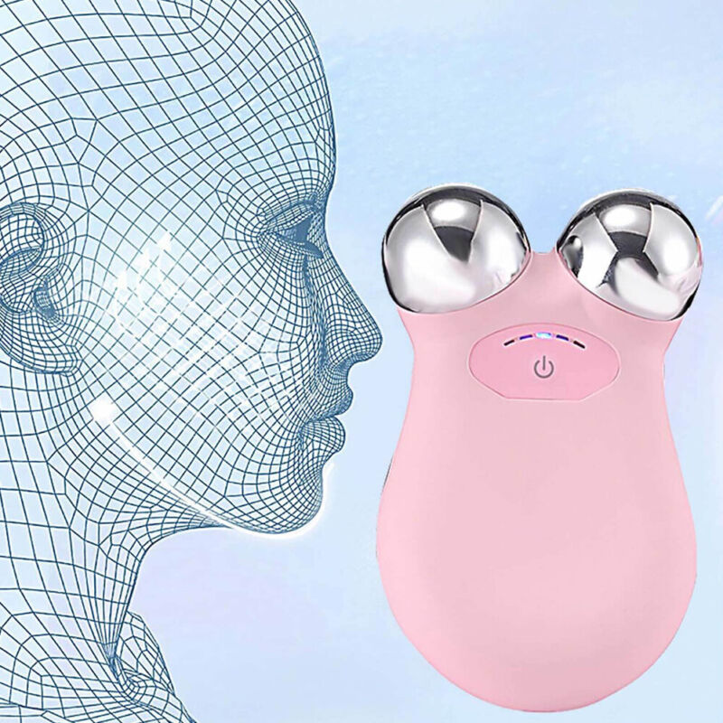 "Unisex microcurrent face lifting device in white, blue, pink. Sleek design for smoother, firmer skin; ergonomic for easy han