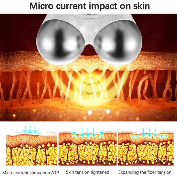 "Unisex microcurrent face lifting device in white, blue, pink. Sleek design for smoother, firmer skin; ergonomic for easy han