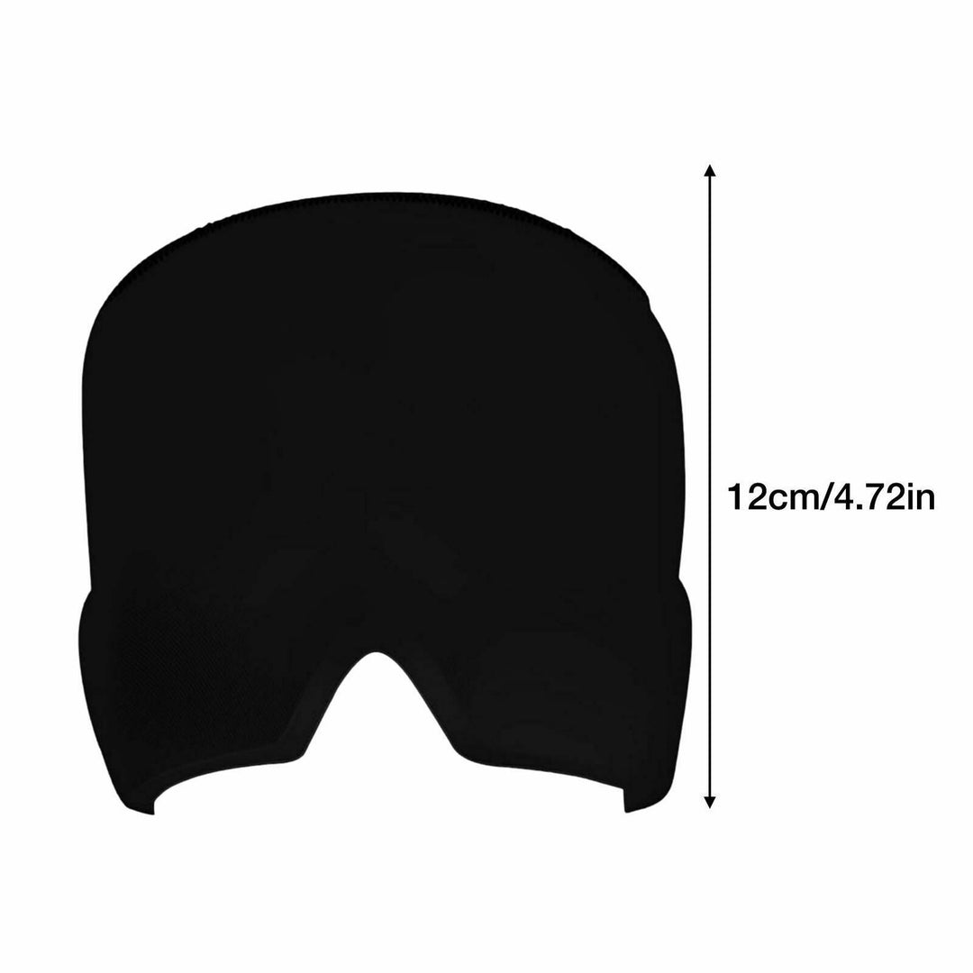 Unisex migraine relief cap in black, offers hot and cold therapy, soft fabric, covers eyes, designed for headache relief.