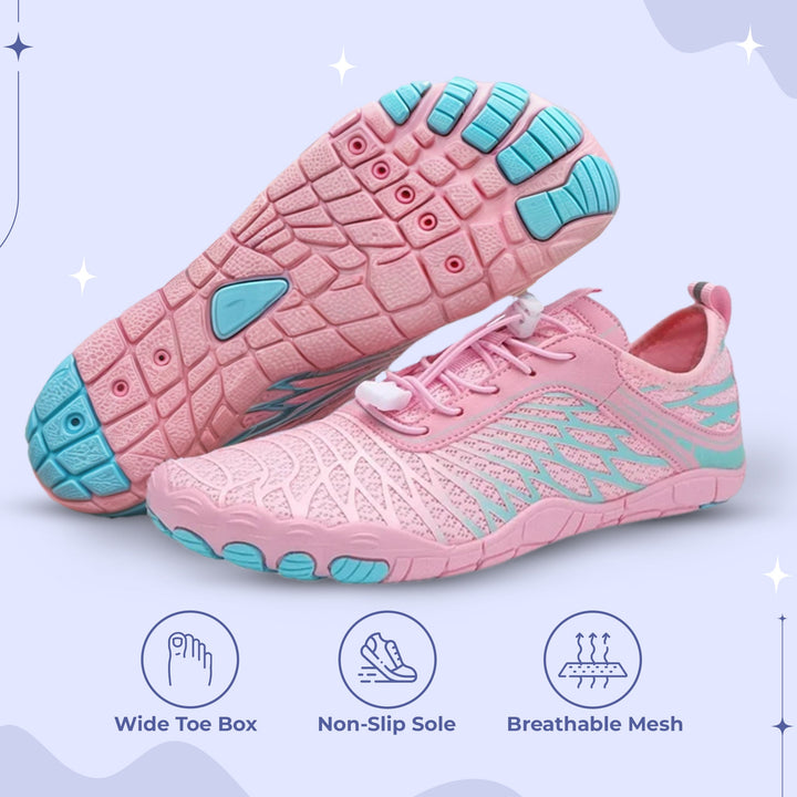 "Unisex non-slip barefoot shoes with wide toe box, flexible, breathable, ideal for hiking, yoga. Various color options."