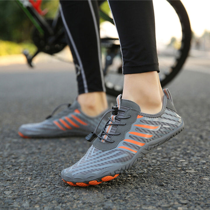 "Unisex non-slip barefoot shoes with wide toe box, flexible, breathable, ideal for hiking, yoga. Various color options."