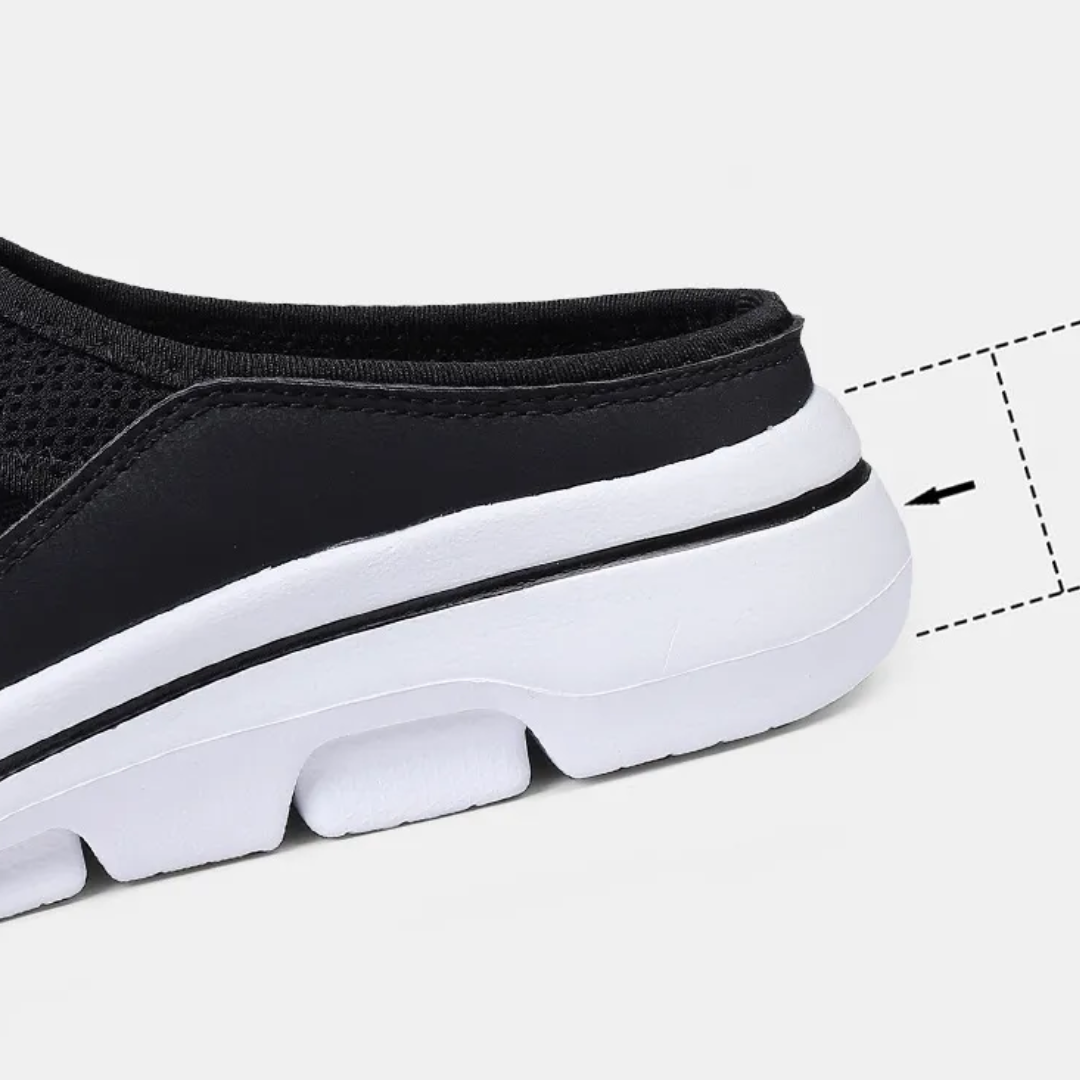 Unisex slip-on sports shoes with breathable mesh, cushioned insole, and sleek design in grey, black, blue, and brown.