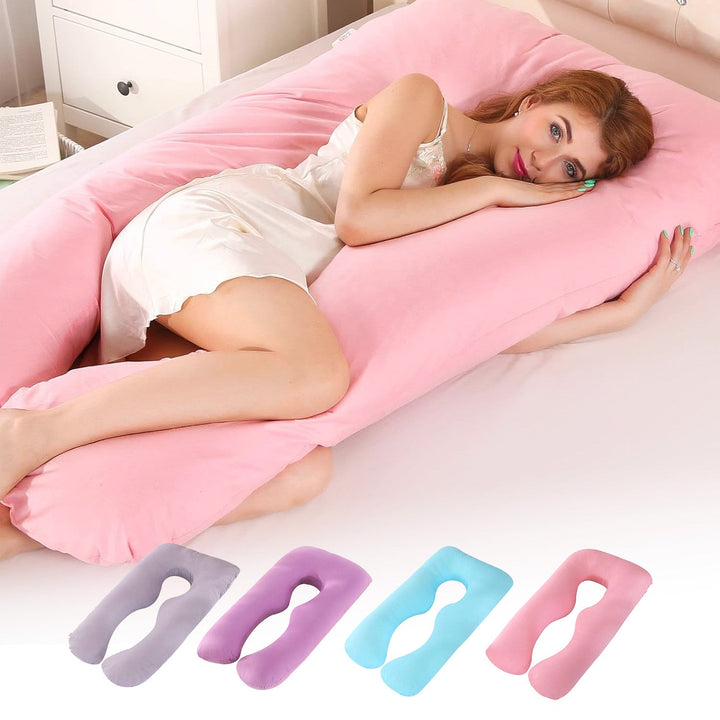 U-shaped full body pillow for pain relief, shown in grey, offers comfort for side sleepers and pregnancy support in Australia