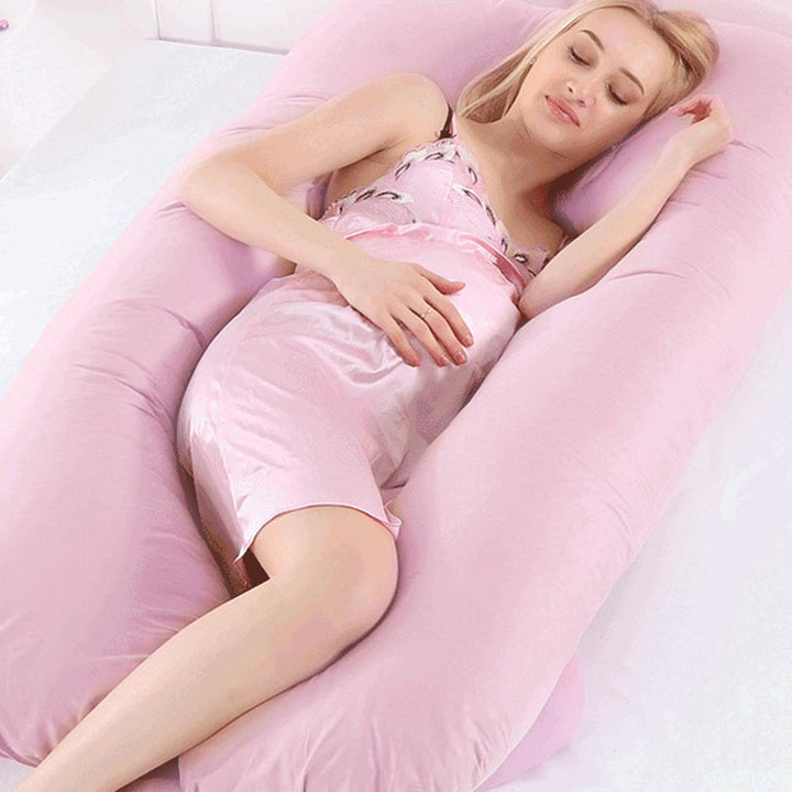 U-shaped full body pillow for pain relief, shown in grey, offers comfort for side sleepers and pregnancy support in Australia