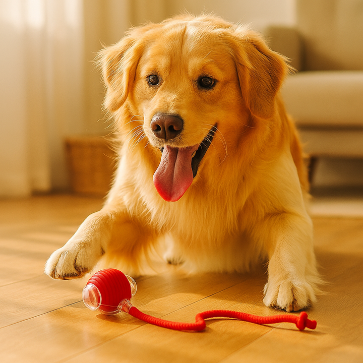 Vibrant Interactive Dog Play Ball with Tail, green color, durable and perfect for pet exercise and engagement indoors or outd