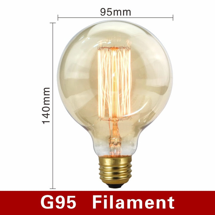 Vintage-style amber light bulbs emitting warm glow, suitable for cozy settings, with filament detail and dimmable feature.
