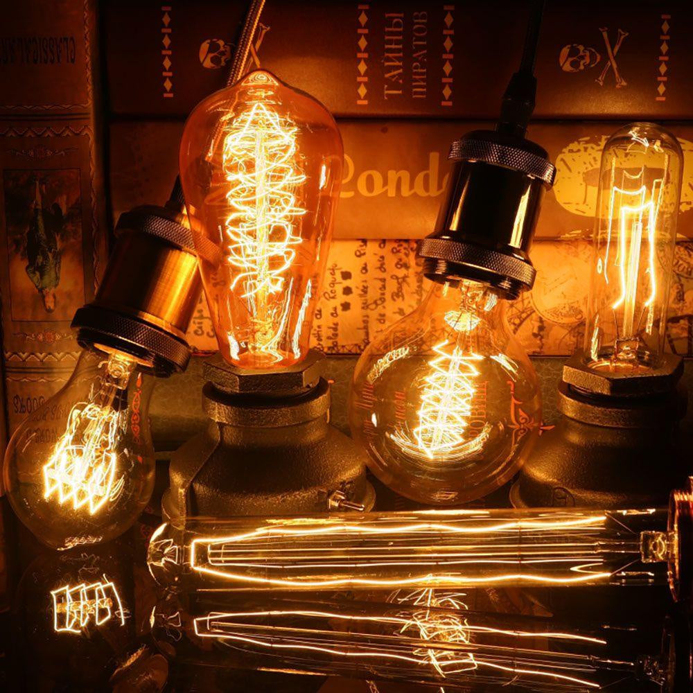 Vintage-style amber light bulbs emitting warm glow, suitable for cozy settings, with filament detail and dimmable feature.