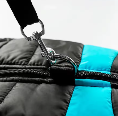 Waterproof warm pet jacket, blue with reflective elements, snug fit, ideal for cold, rainy days. Keep dogs cozy and protected