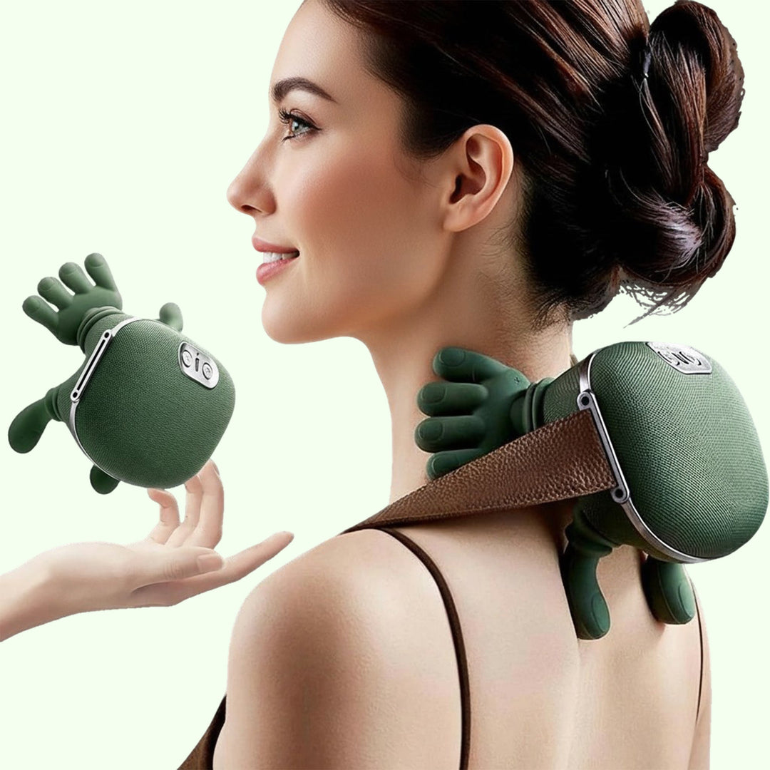 Wireless heated neck massager with 4D kneading, sleek pillow design; provides targeted neck and shoulder pain relief.