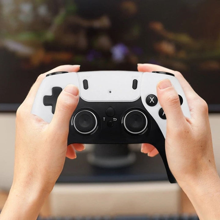 "Wireless retro gaming console with 4K HDMI, featuring compact design and joystick for 40,000+ classic games."