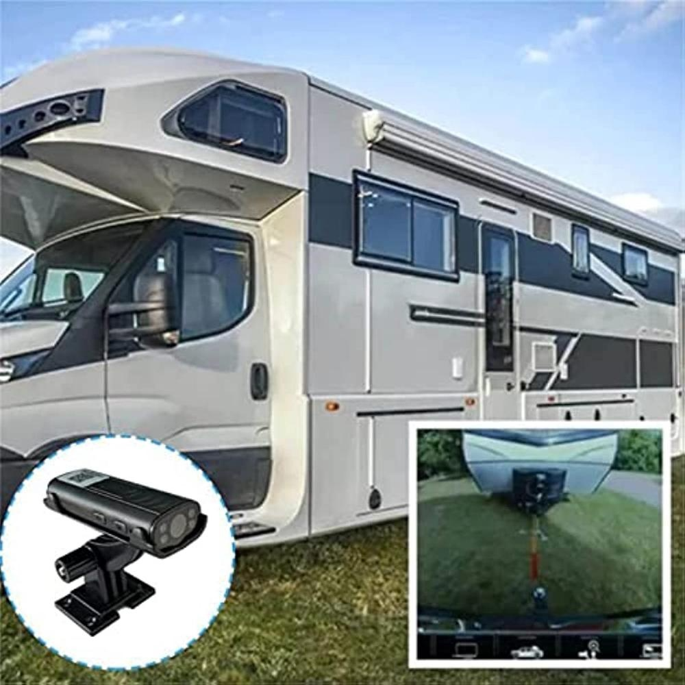"Wireless waterproof reverse hitch camera, wide-angle lens, durable design, ideal for caravans, high-resolution image."