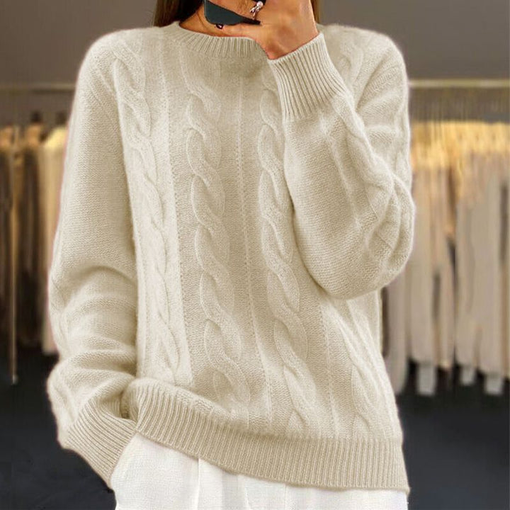 "Women's Debbie wool sweater, soft knit, beige, cozy warmth, classic and stylish design for fashion-forward winter wear."