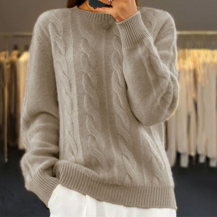 "Women's Debbie wool sweater, soft knit, beige, cozy warmth, classic and stylish design for fashion-forward winter wear."