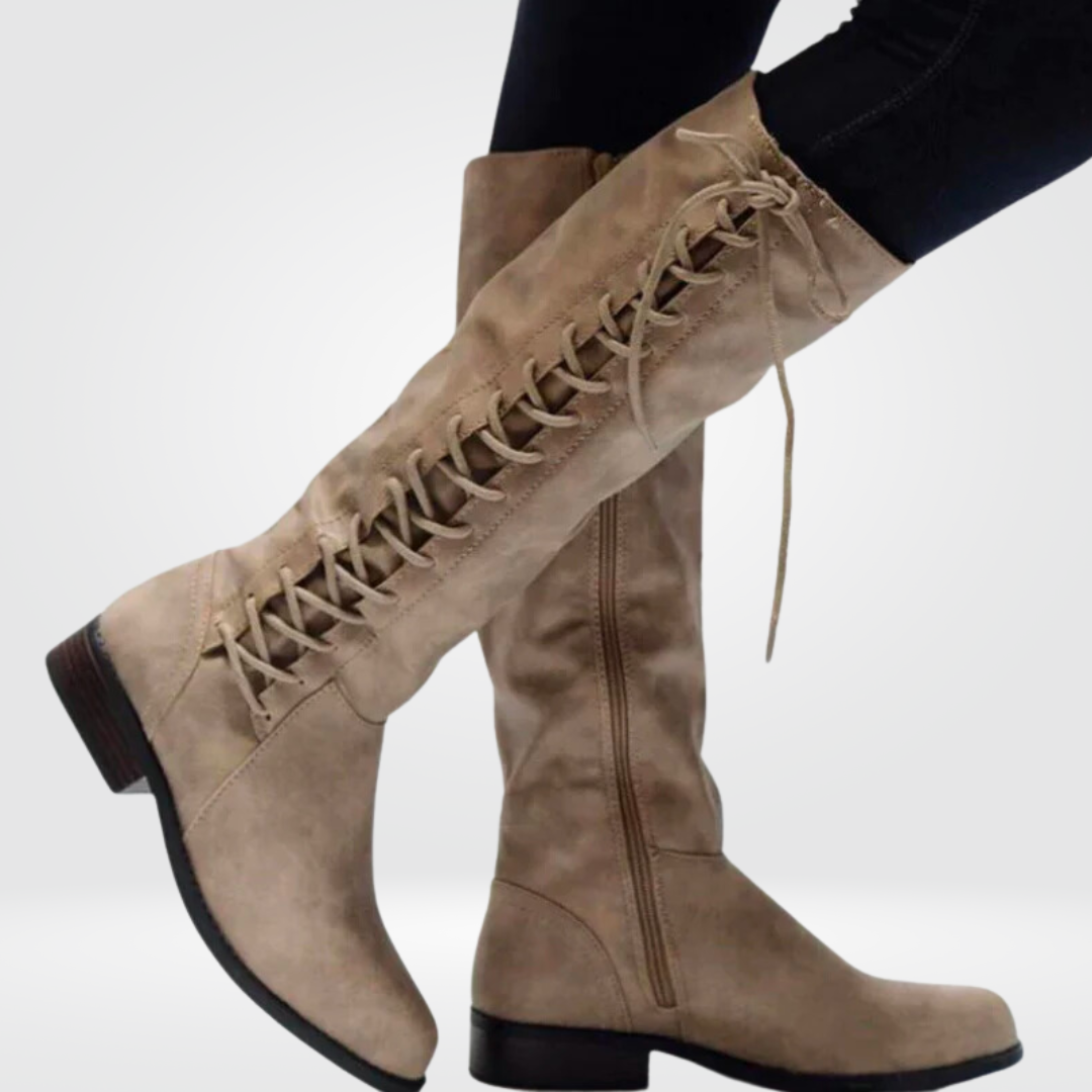 "Women's Elena high leather boots, black, sleek design with cosy lining, non-slip sole, versatile style for any outfit."