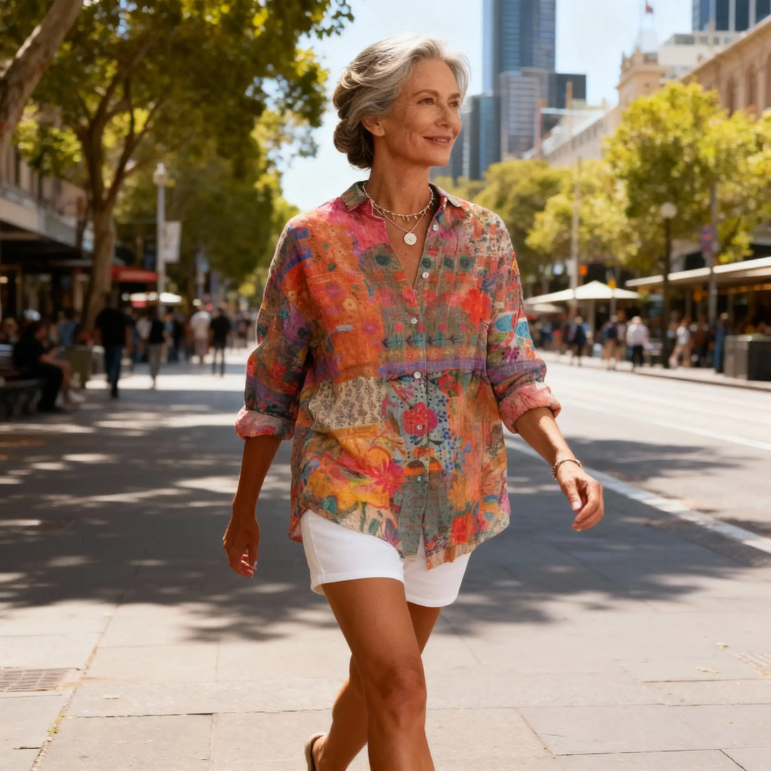 Women's classic cotton shirt with buttons; breathable, lightweight, perfect for summer, showcasing timeless style.